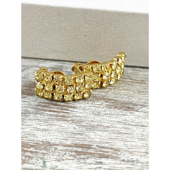 Vintage lemon yellow crystal rhinestone clip on earrings - Picture 5 of 6